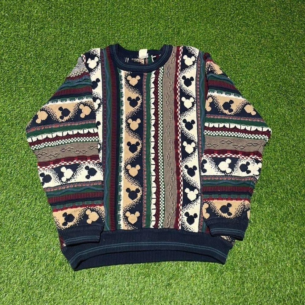 Vintage Disney Mickey Coogi-Style Knit Sweater — Multicolor Pattern — Unisex